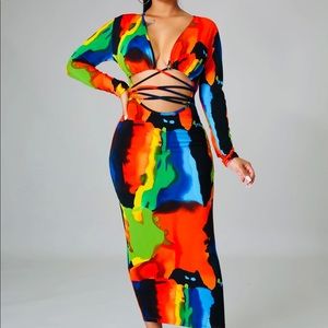 Multi Midi Drawstring Dress